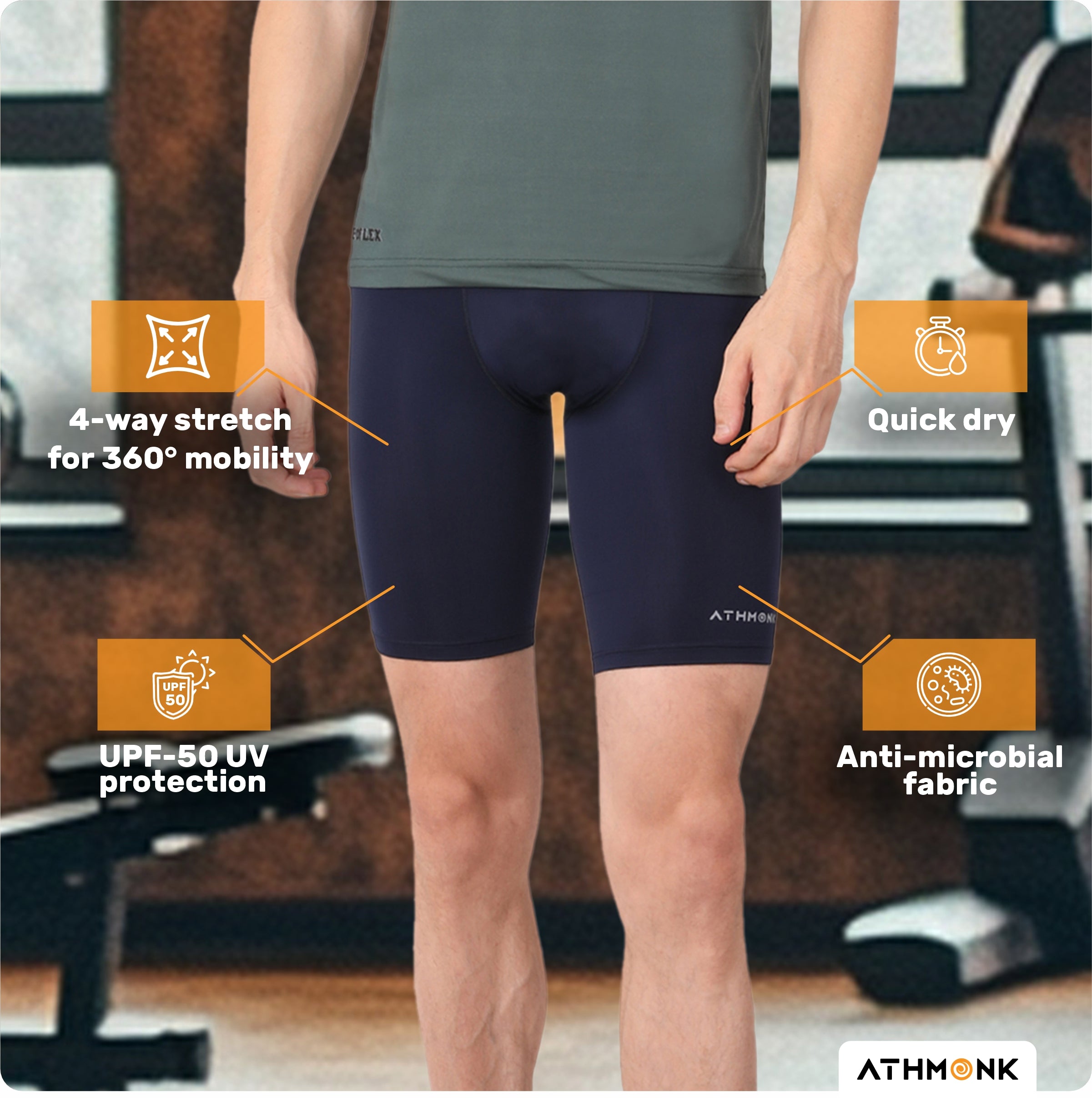 Athmonk 4-Way Lycra Compression Shorts for Men with Phone Pocket | Skin Fit, Non Padded | Cycling Running Workout Gym Cricket Football Sports | Recovery Muscle Support Quick Dry Anti-Chafe